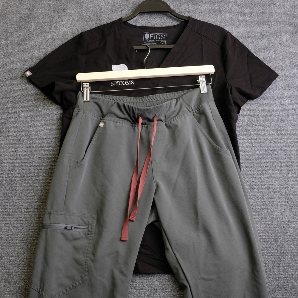 Figs Scrub Set Womens Small Gray Black Zamora Joggers V-Neck Top Medical Nurse